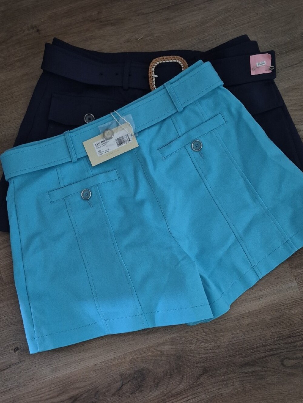 High-Waist Utility Shorts with Woven Buckle Belt - Turquoise/navy 2 Pair - Picture 2 of 3